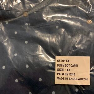 Denim Dot Capri Pants - Blue and White 1X